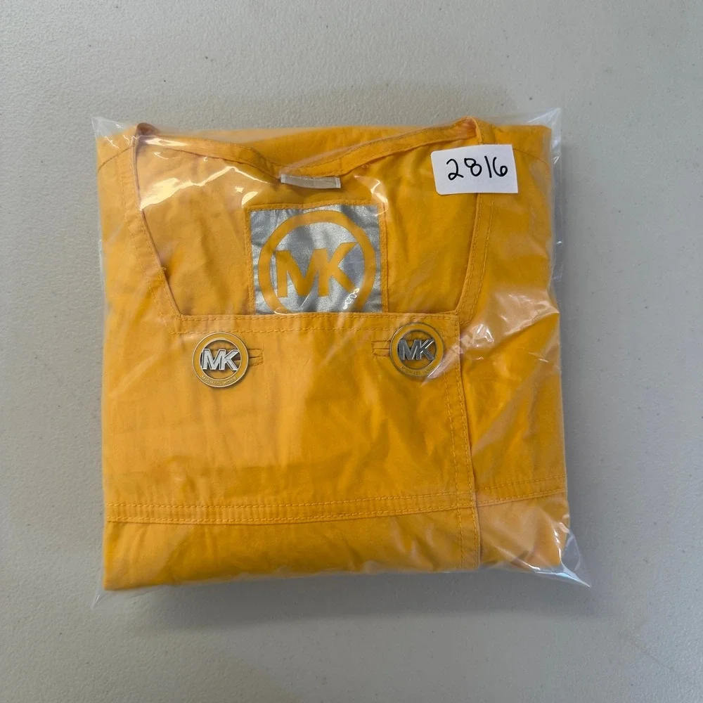 Michael Kors Double Breasted Jacket Womens 1X Yellow MK Logo Button Cotton